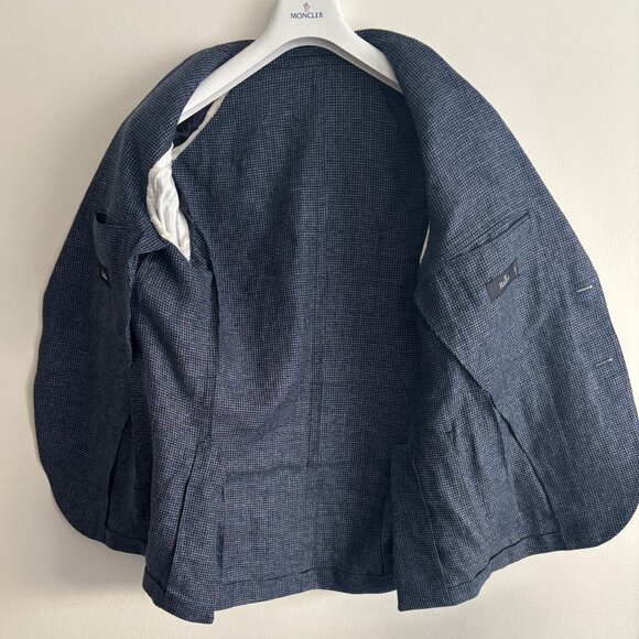 Gardo Bosman Unstructured Blue Houndstooth Wool Linen Sport Coat/ Blazer 38 - 40 - Picture 5 of 11